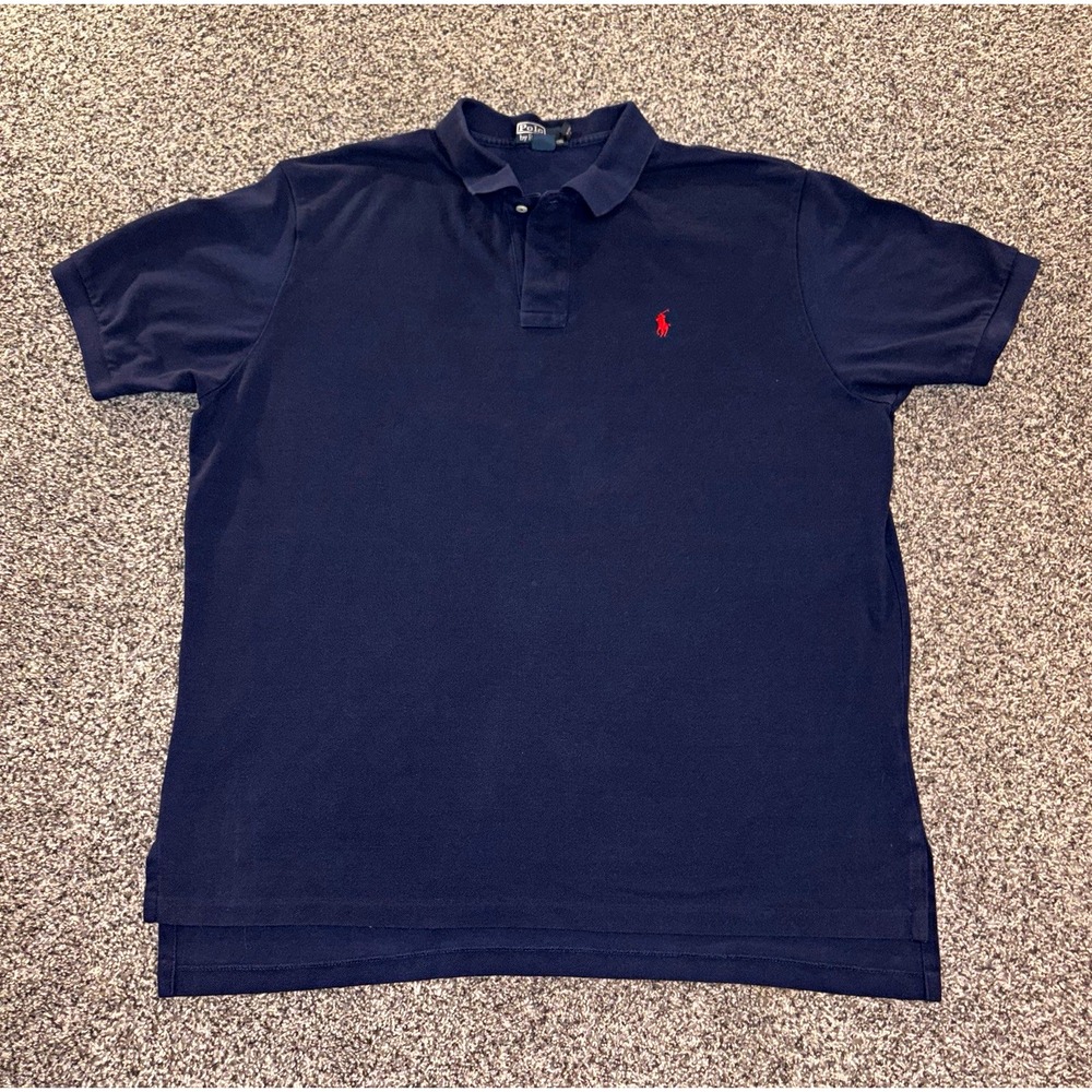 Polo Ralph Lauren Men's 2XL Navy Cotton Solid Polo Shirt Short Sleeve Red Pony